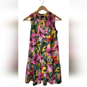 Kate and Lily Tropical Midi Dress Size 6 Pink Yellow Green Floral Anthropologie